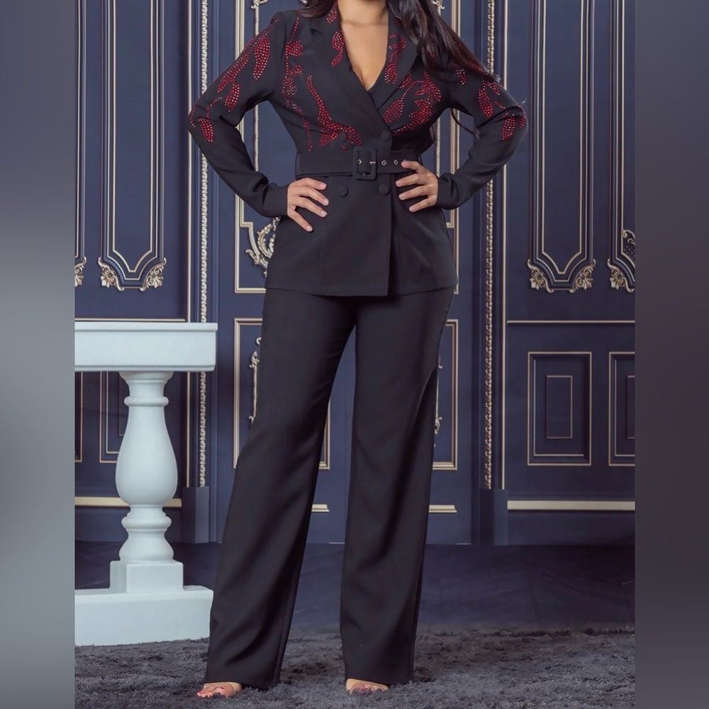 Red rhinestone pants suits